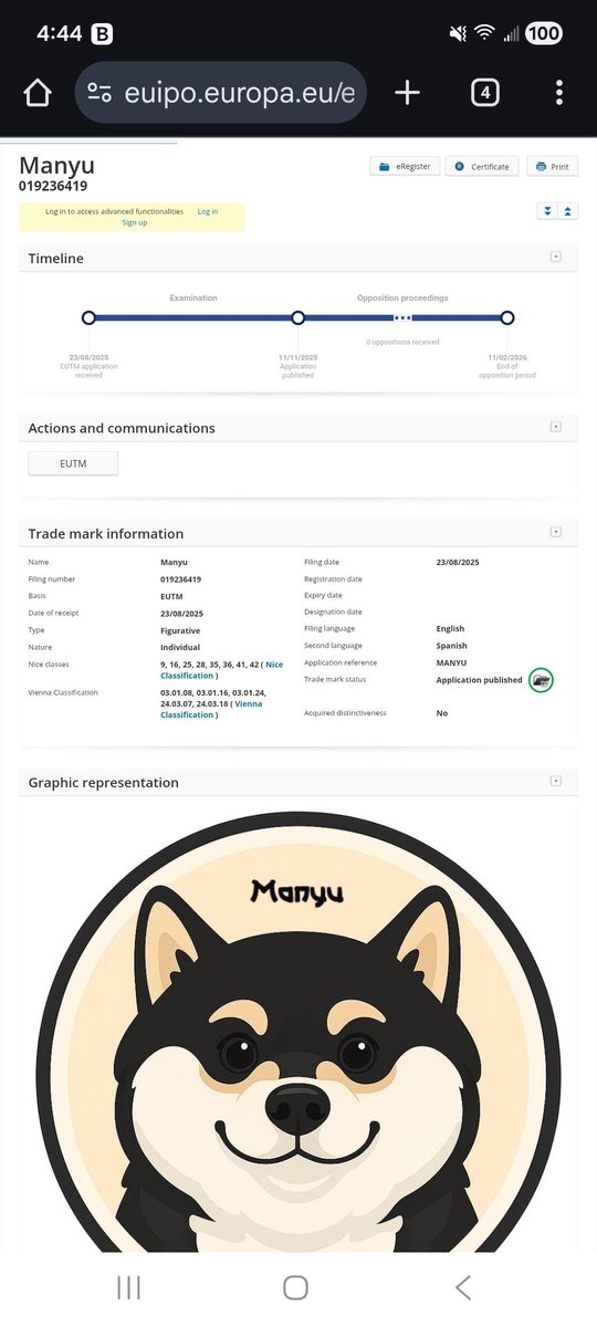 🚨 $MANYU EU TRADEMARK OPPOSITION DEAD 🇪🇺

ZERO oppositions. Not one coward stepped up. Window slammed shut.

3-4 weeks paperwork → issuance locked. EU brand fortress built. 🏰🐕‍🦺

<a href="/RealManyu/">Manyu Community</a> holders feasting. IP + viral army + diamond hands = inevitable moon 🌕. Woof.