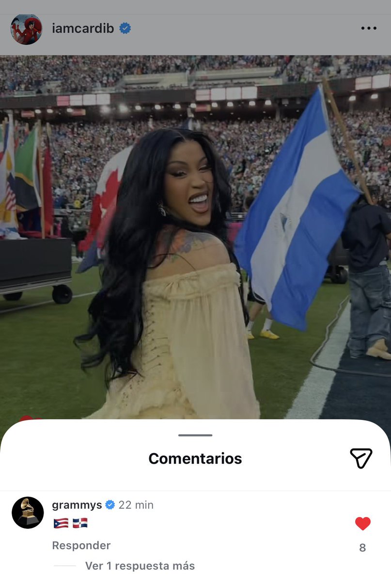 The Grammy Awards commented on Cardi B’s Super Bowl Instagram post.