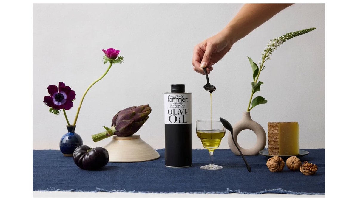 Our Single Estate Single Variety Early Harvest Picual Organic Extra Virgin Olive Oil, harvested in October 2025. With an acidity of 0.16 and a whooping high polyphenol count of 900 mg/kg,

Photography: Patricia Niven]
[Stylist: Lucy Turnbull]