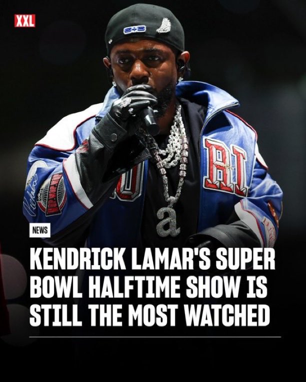 BlackAndNative1's tweet photo. Kendrick Lamar's 2025 Super Bowl halftime show remains the most-watched in history.

On Tuesday (Feb. 10), NBC announced the official viewership tallies for Bad Bunny's 2026 Super Bowl halftime show. Despite previous reports that his Big Game set had surpassed K-Dot's numbers the previous year, the Puerto Rican pop star pulled in 128.2 million viewers. That falls short of Kendrick Lamar's record-breaking number of 133.5 million.

Bad Bunny could see a bump in numbers. NBC notes that "full global viewership for the Apple Music Super Bowl LX Halftime Show will be available early next week."

For now, K-Dot remains king of the hill.