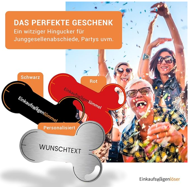 Esto es una especie de llave para carros de la compra de Alemania, de venta en Amazon. El diseñador es un cachondo.