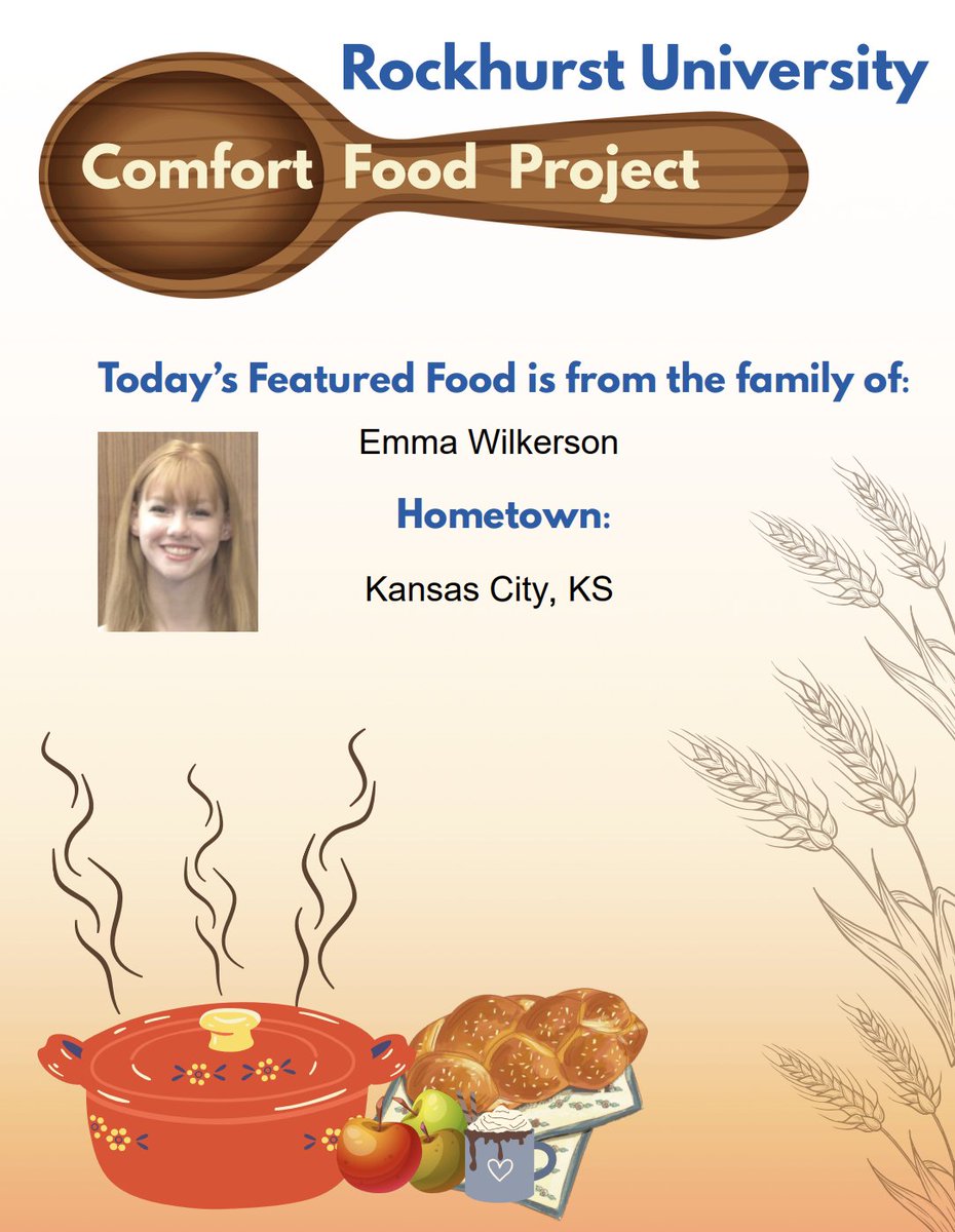 Rockhurstdining's tweet image. Happy Delightful Week! Today's student-requested recipe is a comforting soup submitted by Emma Wilkerson from Kansas City. Check out this recipe in the TMDR today or make it on your own with the recipe. Yum! 🍲