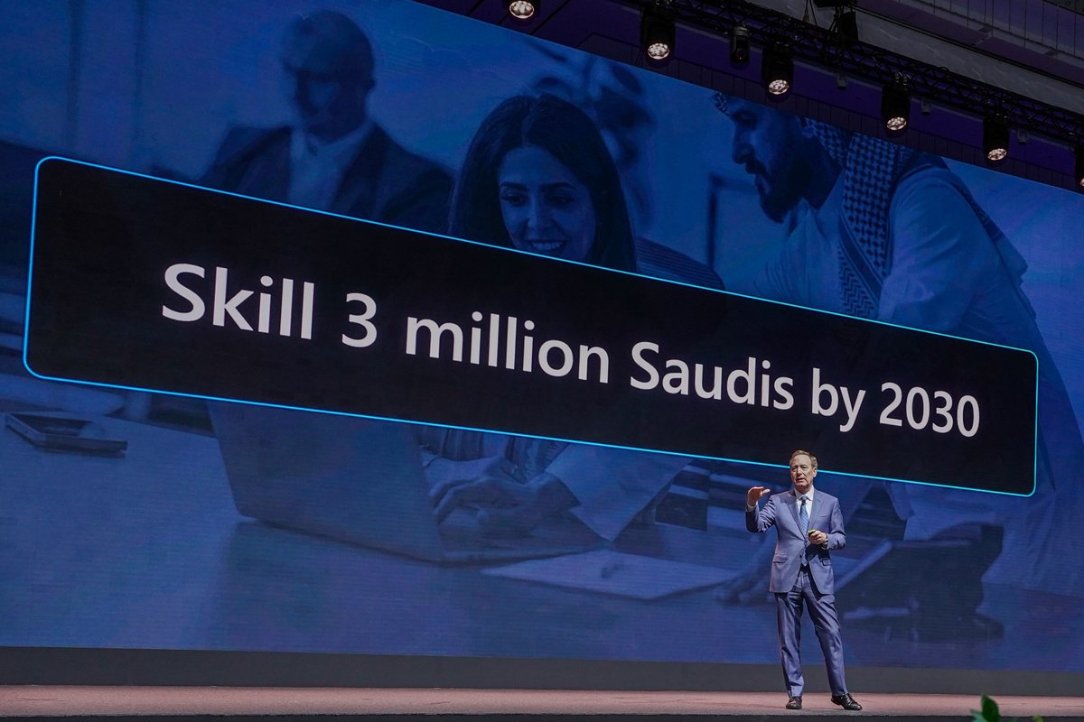 In Saudi Arabia, more than 800,000 people have already completed AI training, and we’re committed to helping three million more build AI skills by 2030 in support of Vision 2030 priorities. To meet that goal, we're launching <a href="/Microsoft/">Microsoft</a> Elevate for Educators, with free AI