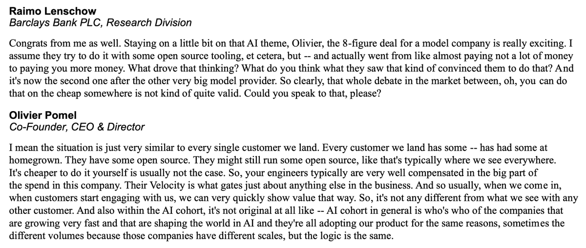 DataDog is competing with open source apps being used inside the frontier model makers, but instead of vibe coding a DataDog clone, the model makers are paying DataDog >$10m.

If that's not a narrative violation I don't know what is.