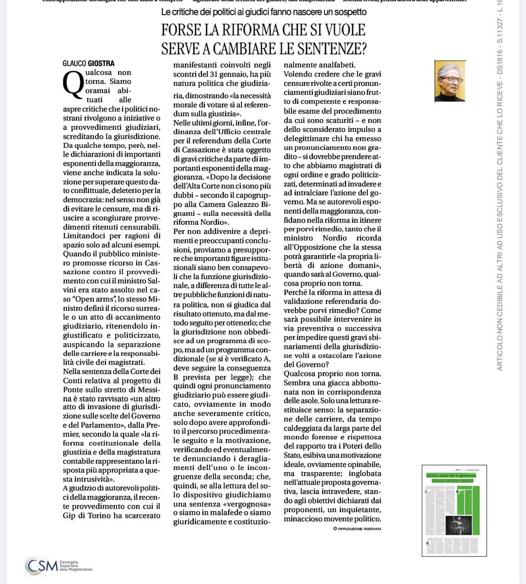 Anche Glauco Giostra, processual-penalista, prof. emerito alla sapienza, offre argomenti molto convincenti per il no per gli indecisi  #ReferendumGiustizia