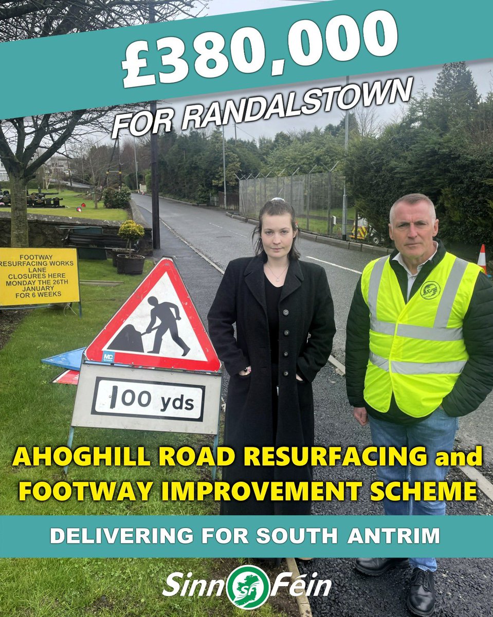 DeclanKearneySF's tweet photo. Myself & Cllr Annie O Lone are delighted that this significant improvement scheme for both the carriageway & footway on the Ahoghill Road, #Randalstown has now begun
#WorkingForAll https://t.co/oaBXtzui3S