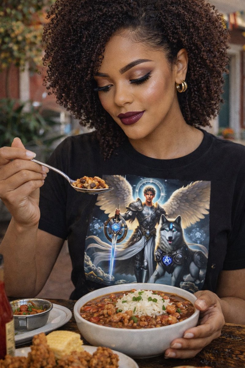 CreoleElegance1's tweet image. Stormlight strength meets soulful flavor ✨⚔️🍲
Savoring rich Creole cuisine while wearing the Sentinel of the Stormlight Tee—where bold artistry, heritage, and power come together in every bite and every thread.

Fuel your spirit. Wear your story.

#CreoleElegance #CreoleCuisine