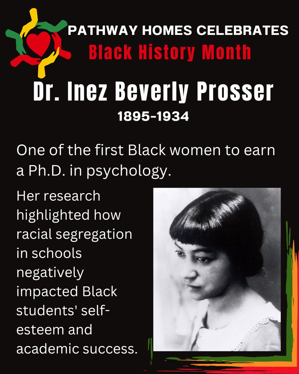 PathwayHomes's tweet photo. Pathway Homes honors Dr. Inez Beverly Prosser, a pioneering Black psychologist whose work exposed segregation's harm to Black students. #BlackHistoryMonth #PathwayHomes #Inspiration #MentalHealthMatters https://t.co/yAVrrZWnBd