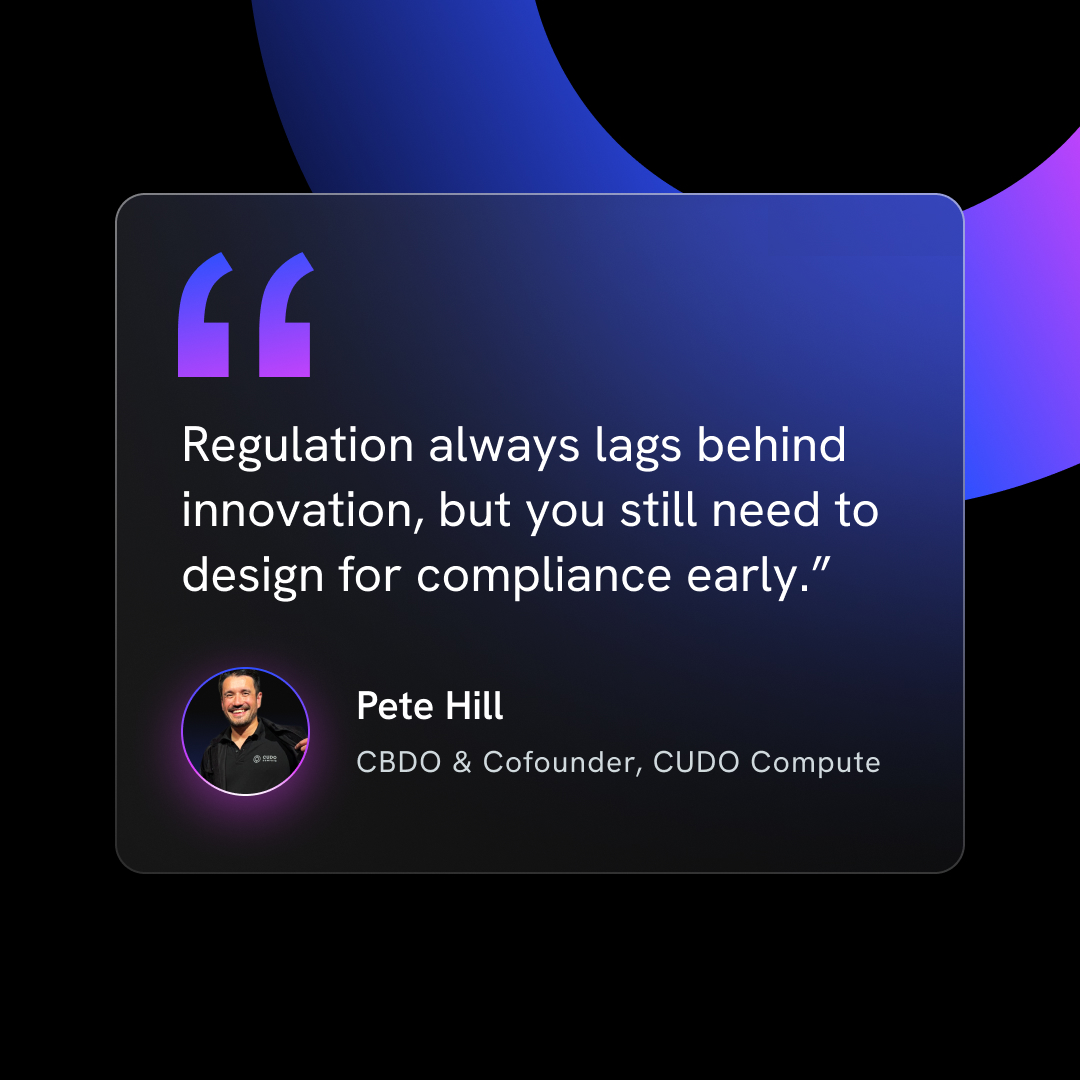 Regulation will always lag behind innovation.

But designing for compliance can’t wait until later.

As <a href="/cudopete/">Pete Hill</a> points out, teams that plan for compliance early avoid costly rework when rules catch up. 

Build for it from day one.