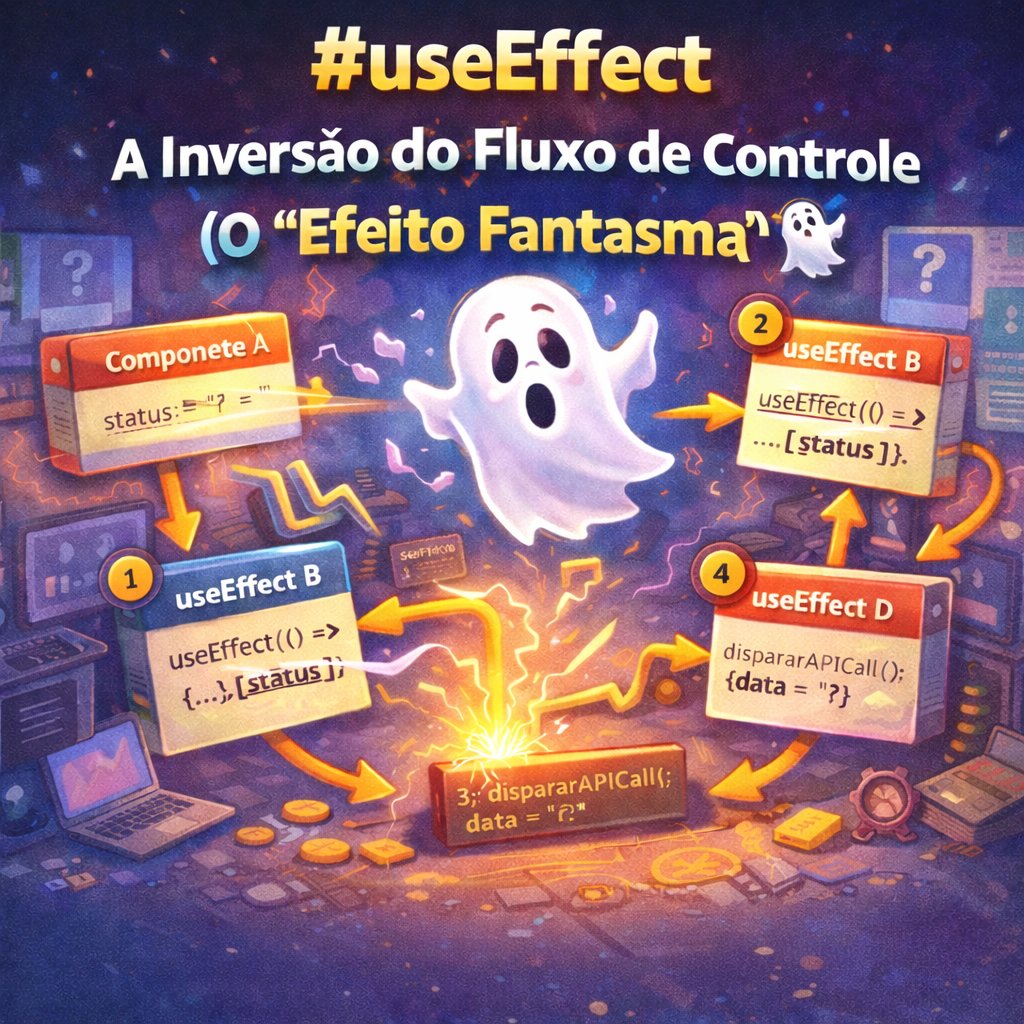 #useEffect
𝗔 𝗜𝗻𝘃𝗲𝗿𝘀𝗮̃𝗼 𝗱𝗼 𝗙𝗹𝘂𝘅𝗼 𝗱𝗲 𝗖𝗼𝗻𝘁𝗿𝗼𝗹𝗲 (𝗢 "𝗘𝗳𝗲𝗶𝘁𝗼 𝗙𝗮𝗻𝘁𝗮𝘀𝗺𝗮") 👻

Em vez de disparar uma ação quando algo acontece, nós alteramos um estado e "torcemos" para que o efeito colateral correto capture essa mudança.

Isso cria uma especie