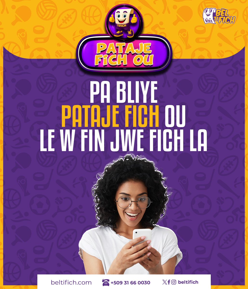 Gen anpil bèl Match Jodia🙌🏾 Sonje lè w fin fè FICH la e Jwe l Pou ou PATAJE L 🫵🏾 wap jwenn 10% BONIS sou chak DEPO🫵🏾 kouri fè FICH nou💵  #MOVeJON 🟪🟨 #ParyajSaRèd🔥

#fèfichoubèlfèPòchouBèl 💵🇭🇹