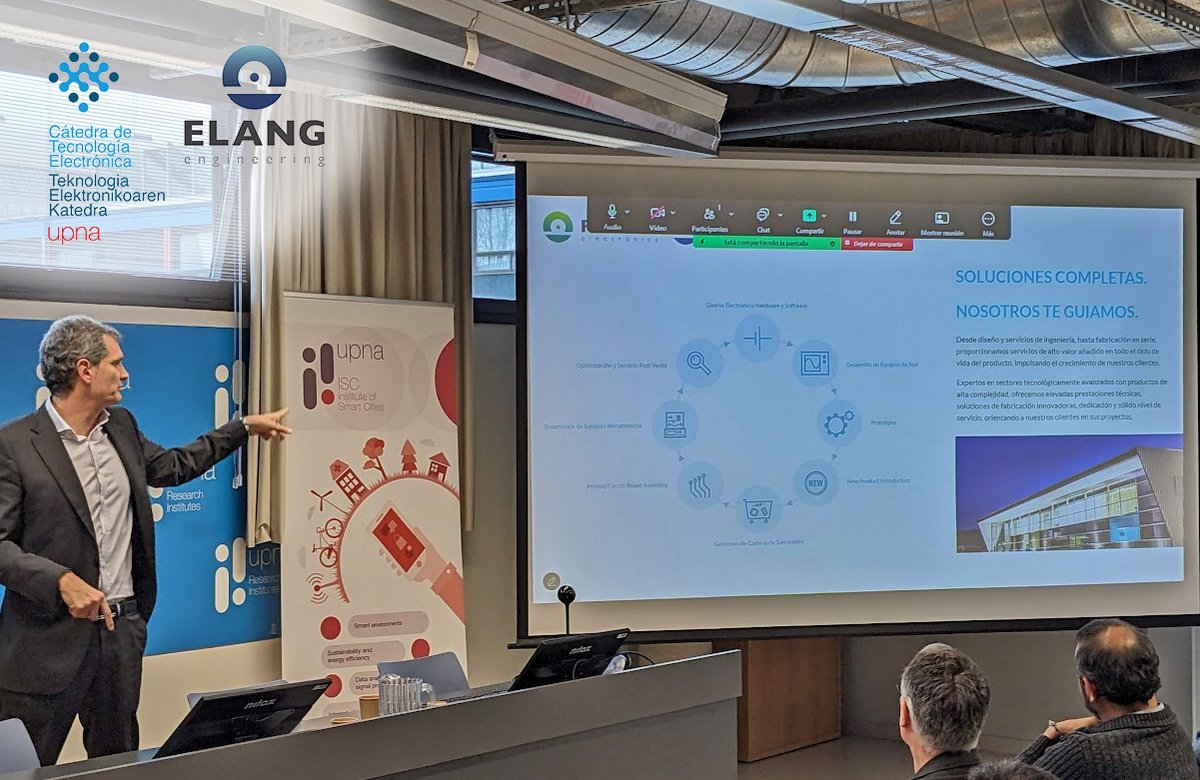 FALCONElect's tweet photo. Esta semana hemos participado en la Semana de la Electrónica en la @UNavarra. Francisco Rozas, director de nuestra unidad de ingeniería Elang Engineering, ha impartido una ponencia en representación de Falcón Electrónica y la Cátedra de Tecnología Electrónica. https://t.co/HMO2XKR6LC