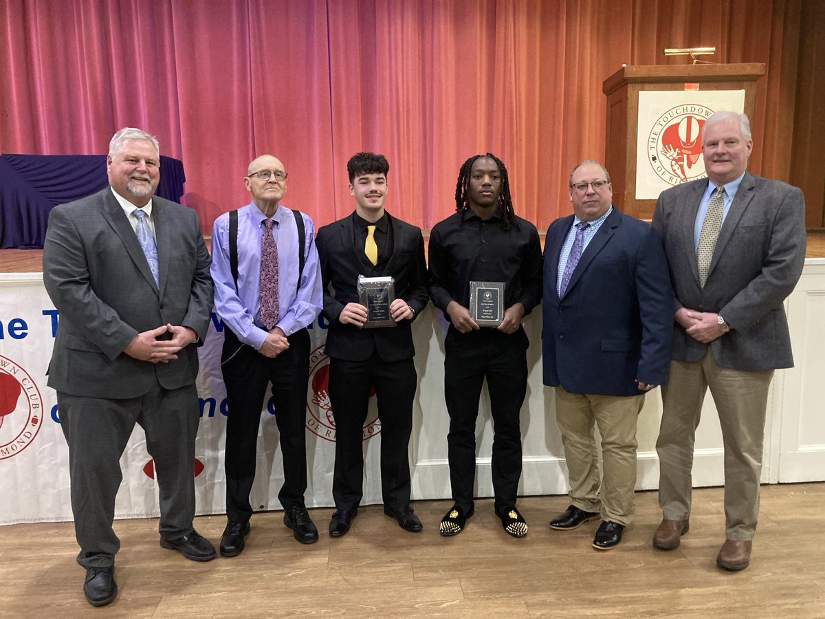Cooper Wolfe and K’Sean Hill were recognized at the All-Metro Banquet last night! Cooper was 2nd team Kicker. K’Sean was second team Offensive All-Purpose. Congratulations to both! The banquet was hosted by the Touchdown Club of Richmond.