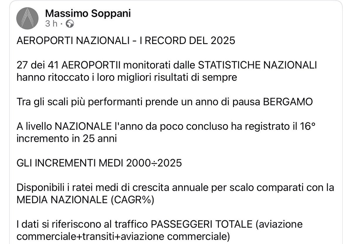 Runway32's tweet image. #BRESCIA #MONTICHIARI AEROPORTO 
sites.google.com/view/aeroporto…
27 dei 41 AEROPORTII monitorati dalle STATISTICHE NAZIONALI hanno ritoccato i loro migliori risultati di sempre
#Venezia #Treviso #Verona
Aeroporti Nord-Est