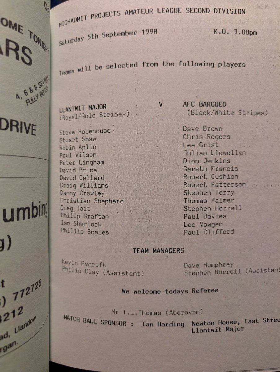 LlantwitMajorFC's tweet photo. Two recently discovered programmes from the 90's 💙💛

How would these lineups fare against the team of today? 👀 https://t.co/xloobenju8
