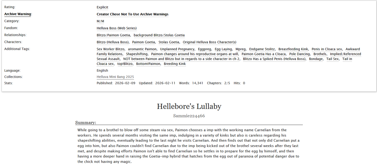 qirenfucc's tweet photo. Anddd introducing my #helluvaminibang2025 fic, with a tease of the art for it done be enigmaticfossil on 🦋! This is eggpregg/mpreg, and does have Blitzo/Paimon in it (and starts off roughly 12 years pre-canon, when Blitzo is in his 20s.) @helluvaminibang

https://t.co/cpQg0cINTQ https://t.co/2HQNMxVlBH
