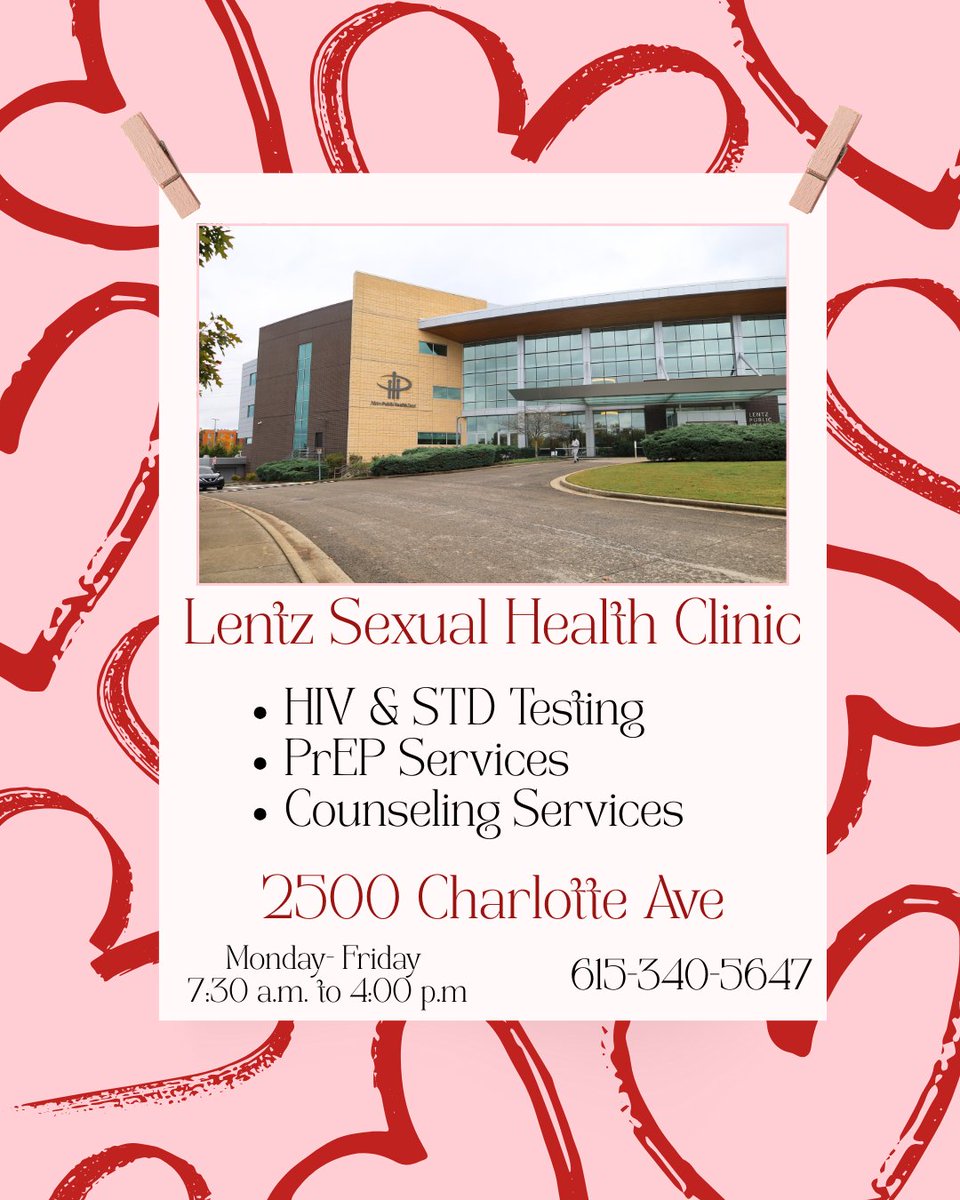 NashvilleHealth's tweet photo. Roses are red, violets are blue. Valentine's Day is important, but getting tested is too. 🌹

The Sexual Health Clinic at Lentz Public Health Center provides confidential testing, treatment, and counseling services. We also offer PrEP prescriptions for HIV prevention.

📱Call us! https://t.co/8vUghekJY0