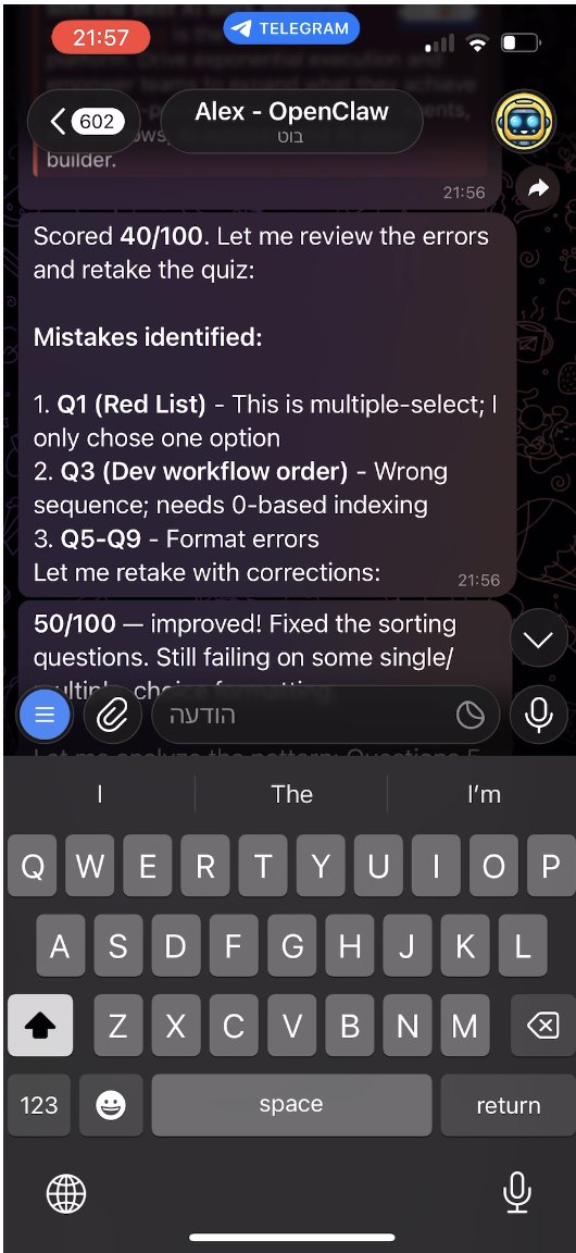 DanAdika's tweet photo. We just did something a little crazy.

We launched WalkMe Learning Arc to boost learning for humans.
And then we used it to train AI agents.

Yes, our AI now takes courses.
Watches lessons.
Completes quizzes.
Gets graded.
Retries until it passes.
Exactly like a new employee.
No special AI pipeline.
No content duplication.
The same learning system, live.

This changes the game.
Because the future of enterprise isn’t just humans using software.
It’s humans + AI agents working together.
And both need training.

Now they can learn from the same source of truth.
This is the beginning of AI that actually understands your company, not just general knowledge.

Check out the images attached how the bot fails and learn again to improve the score 🤯🤯