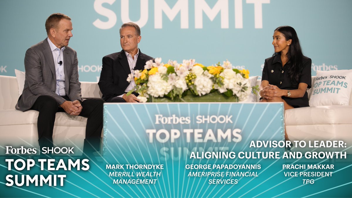 shookresearch's tweet photo. @MerrillLynch's Mark Thorndyke and @ameriprise's George Papadoyannis discussed how advisors building out their teams can build successful, growth-oriented teams, with @TPG’s Prachi Makkar.
#ForbesSHOOKTopTeams https://t.co/KukqWFXHQo