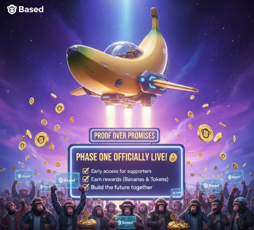 dwinurilazizah's tweet photo. Proof over promises. Phase One @Basedappcom is officially live! 🍌🪙
✅ Early access for supporters ✅ Earn rewards (Bananas &amp; Tokens) ✅ Build the future together
Apes, don't miss the boat! 🚀🔥
#Based #PhaseOne #Web3 #Crypto https://t.co/WNUy3lR0Rr