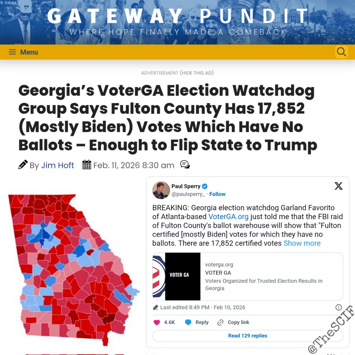 Georgia’s VoterGA Election Watchdog Group says Fulton County has 17,852 (mostly Biden) votes that have NO BALLOTS.

This is enough to FLIP the state to TRUMP. This is huge news to finally set the record straight about the stolen 2020 election.

Center in Georgia, a facility