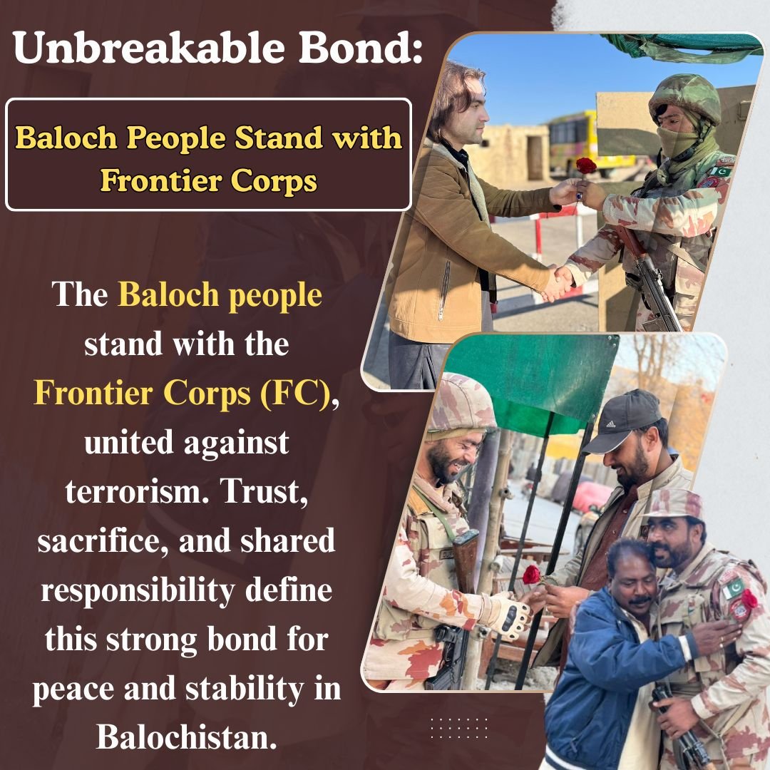 GulzaadBaloch's tweet image. Unbreakable Bond: Baloch People Stand with Frontier Corps
Across Balochistan, the relationship between the Baloch people and the Frontier Corps is built on trust, shared 

#PeaceInBalochistan #FCBalochistan #MessageOfPeace #UnityAndHarmony #ServingThePeople #StrongerTogether