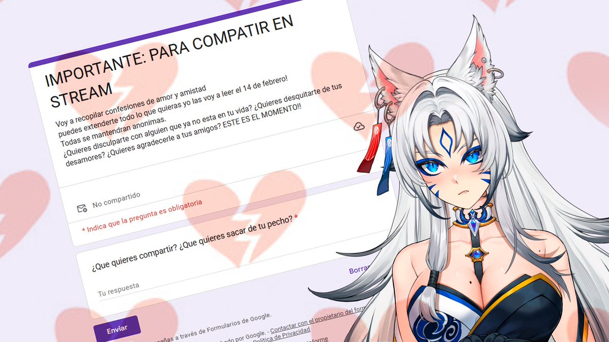 ¡Horario potencialmente a cambiar!
PEEERO
tienen hasta el viernes para subir anonimamente sus cositas aqui

les dejo el formulario en el discord de dinamicas
y les dejo el link retweeteado para que x no me destruya 

<3