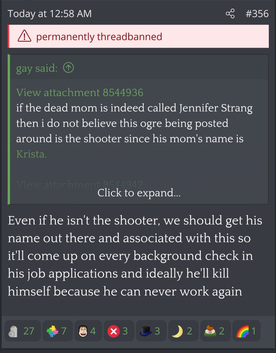 the last like 5 mass shootings:

-kiwifarms finds the ugliest trans person in the general area
-right wing "journalists" spread it to as many boomers as possible
-oopsies we were wrong oh well  they all deserve it and should be put to death anyways but lets find another one