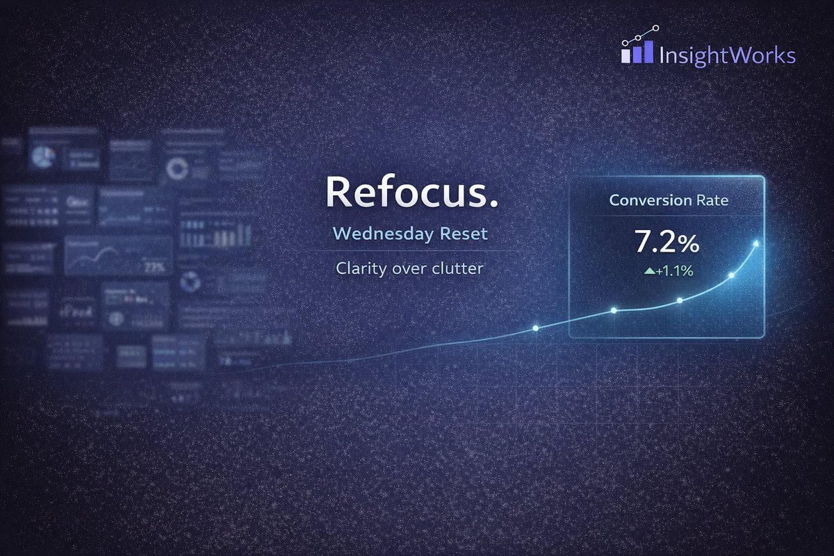 Jonadafe's tweet photo. Half the week gone.
Most teams are already reacting instead of thinking.
Before you open another dashboard,

Ask:
• What decision needs to be made?
• What metric moves it?
• What can be ignored?

Midweek clarity > end-week panic.
#InsightWorks #DataThinking #Clarity https://t.co/RQO5Eeiz0o