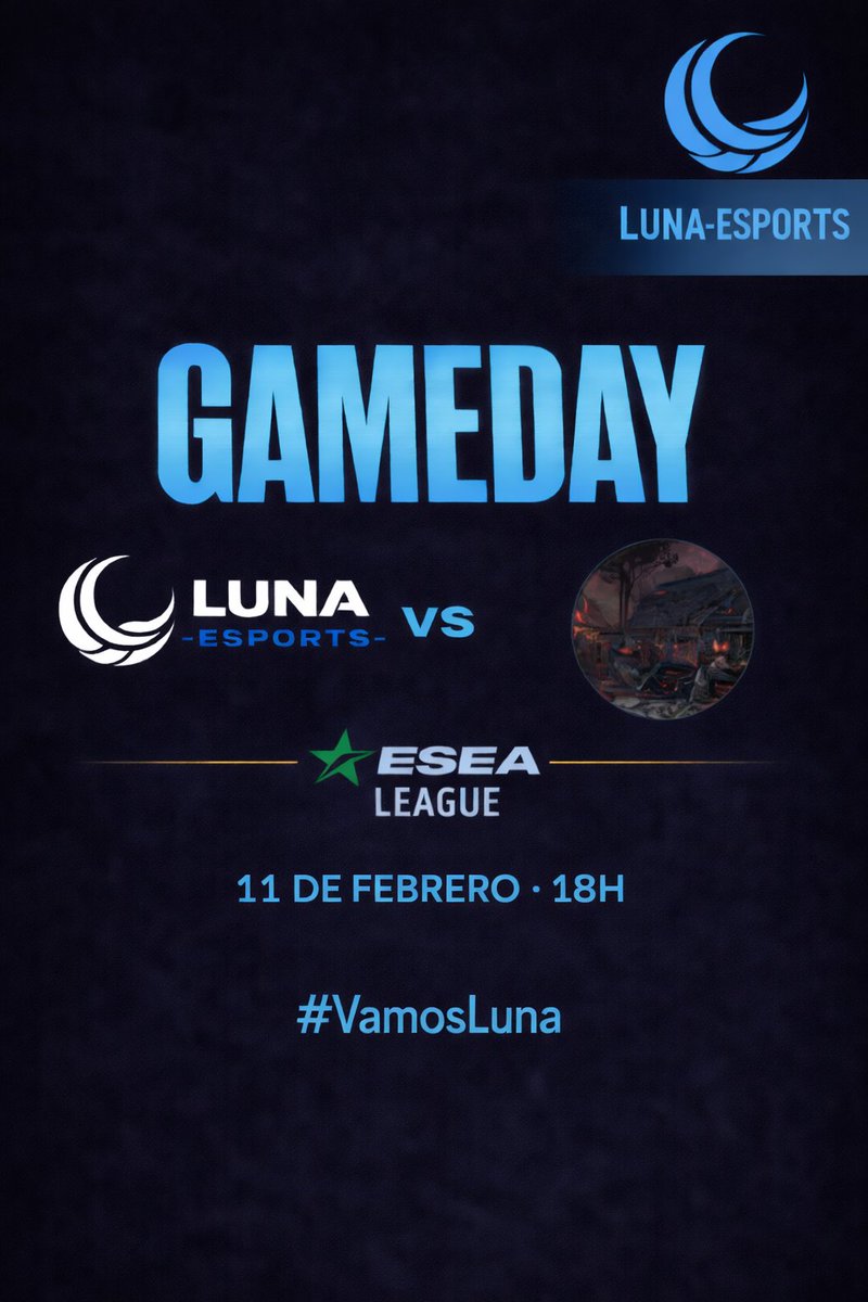 HOY DEFENDEMOS LOS COLORES 
Nos cruzamos con NGM Tá Puro por la ESEA League.
Salimos a dejar todo en el servidor 💪

🗓 11/02 – 18:00 hs
Vamos juntos por la victoria.
#VamosLuna #ESEALeague #CS2 #CounterStrike #LunaEsports