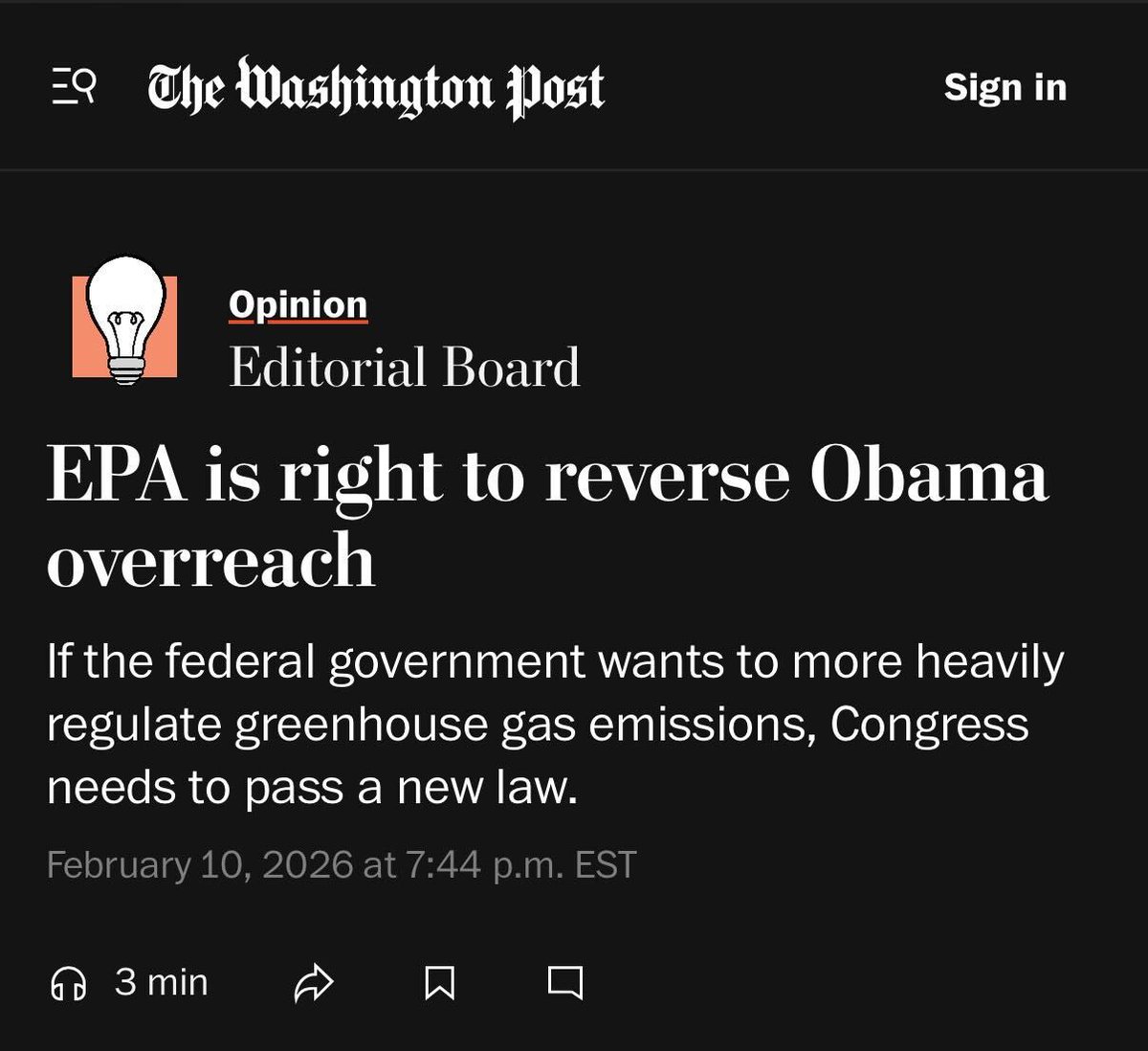 MorePerfectUS's tweet image. Jeff Bezos’ Washington Post is now saying Trump is right to roll back climate science and pollution protections at the EPA.