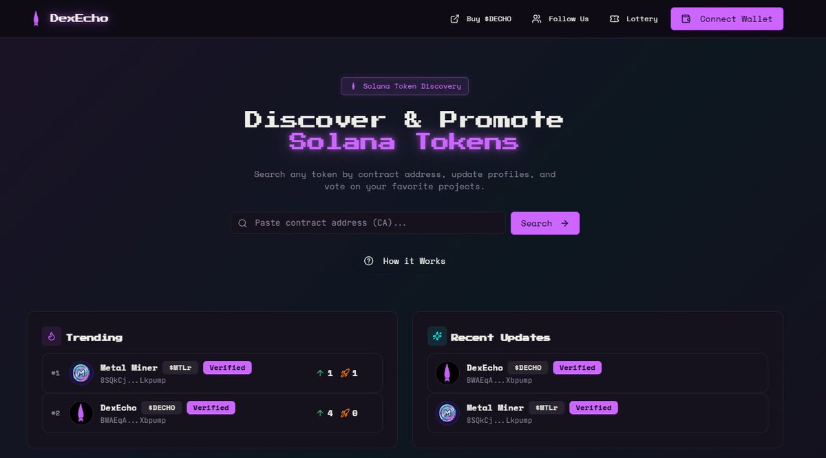 DexEchoSol's tweet photo. To help onboard new users to $DECHO and away from Dexscreener, all social update are now free for the time being!

BWAEqAtgt5nvt9DDpeEru7zuLbSjYgmpL2jsFZXbpump

dApp: https://t.co/ZblrVxEELU

You do NOT even have to connect your wallet.

This will encourage users to use our dApp. Once trust is established, the 1 $SOL fee will be re-applied.