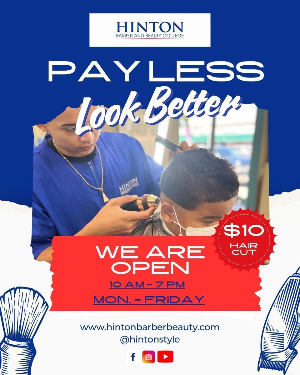 HintonStyle's tweet image. Pay less. Look better. 💈
$10 haircut promo—limited time only!

#BarberDeals #HintonBarberShop #CleanFade #MensStyle