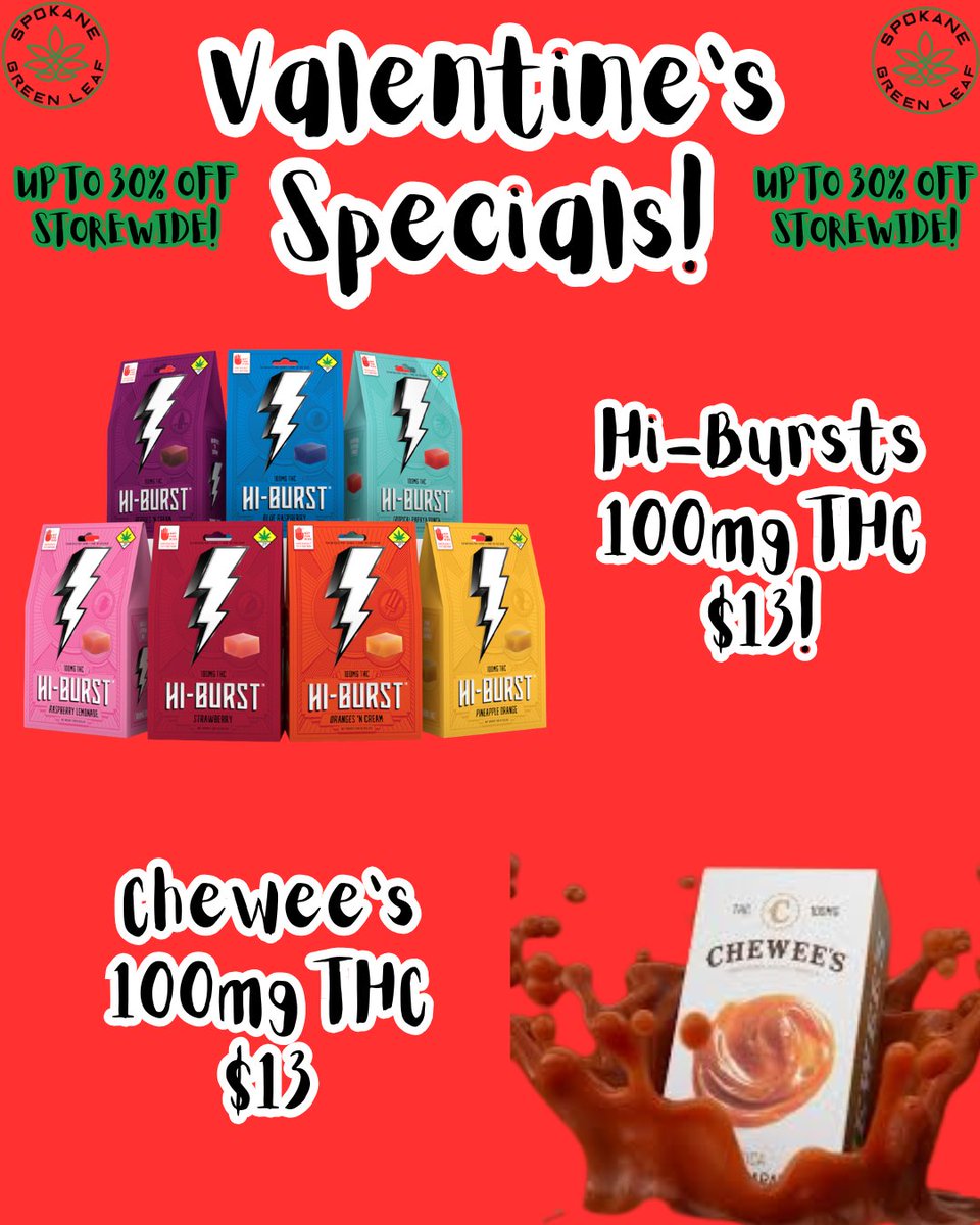 SpoGreenLeaf's tweet photo. Love is in the air and at @SpoGreenLeaf💚
Grab your boo, grab your bestie or just spoil YOURSELF with some of the best #deals in town!  
Whether it's a mellow night in or a lively night on the town, we got the supplies covered! Stop in and let us help set the mood! 

Don't forget to vote for us for Best Retail Cannabis Shop in the Inlander's Best Of Reader's Poll! Click  on the link below!
https://t.co/UhyvTMkWoF