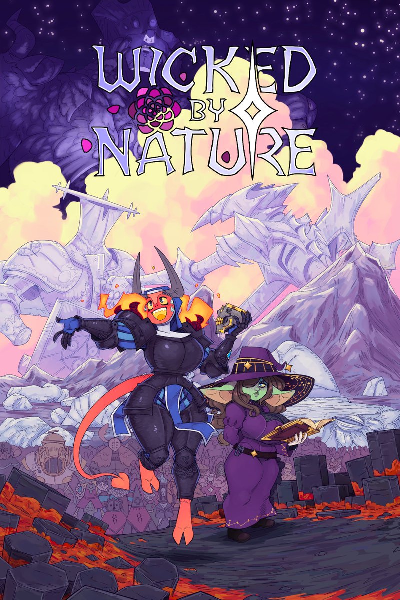 wpnzdthickness's tweet photo. TheDansome and I are excited to finally announce Wicked by Nature, a fantasy story starring our characters Dahlia and Nil on their quest to destroy the world! 
Be on the lookout for full details and release this Friday, including our first chapter, website, and a patre*n with exclusive rewards!