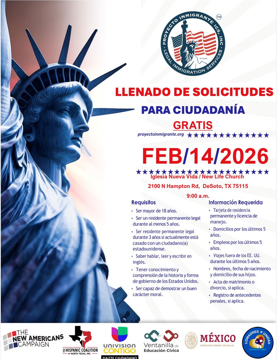 ProyectoDFW's tweet photo. Free Citizenship Clinic In DeSoto TX / Clinica de Ciudadanía Gratis en DeSoto TX. - https://t.co/T5QgqrB0YX https://t.co/tdv3QKaaed