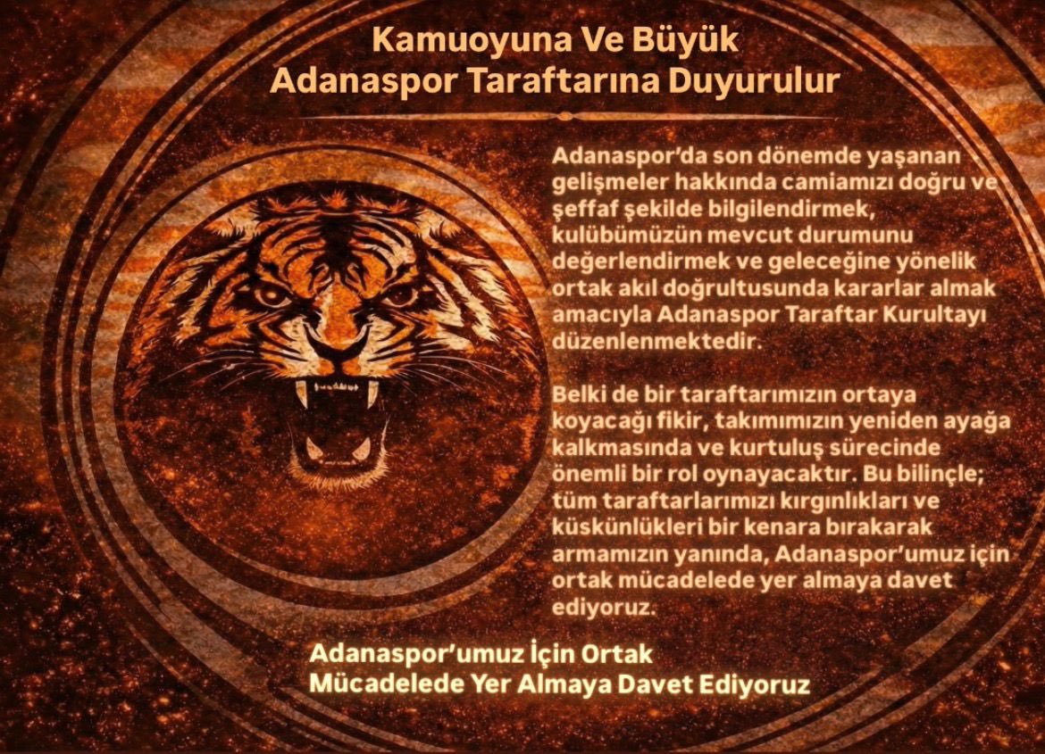 Kamuoyuna Ve Büyük
Adanaspor Taraftarına Duyurulur:

#Adanaspor #KampüslerinEfendisi