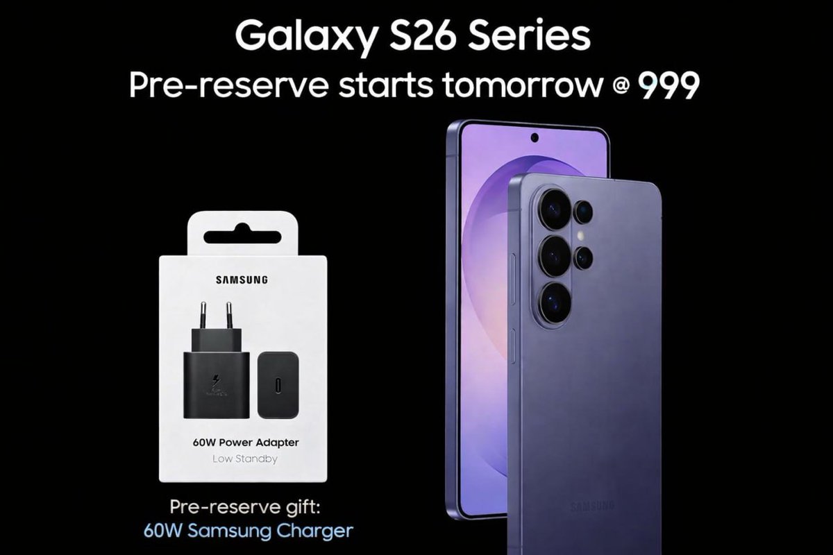 🚨 EXCLUSIVE UPDATE 🚨
Pre-reserve for the Galaxy S26 Series opens today at just ₹999 — lower than the usual ₹1999 👀
🎁 You get a 60W Samsung charger as the pre-reserve bonus
❌ No Samsung Store voucher for now (as per sources, could still change)
Samsung seems to be tweaking