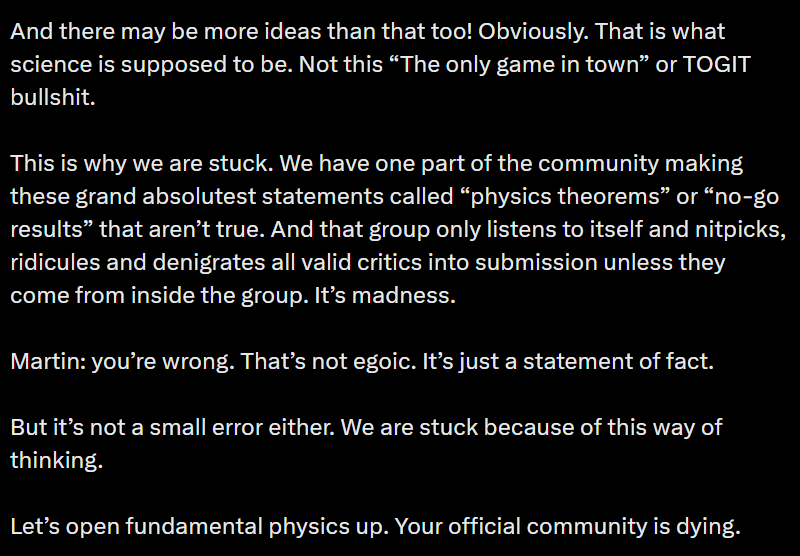 All of this obfuscatory waffle was just - as ever  - a pretext to complain that his broken hypotheses aren't being taken seriously and that scientists are big meanies. 🤷‍♀️