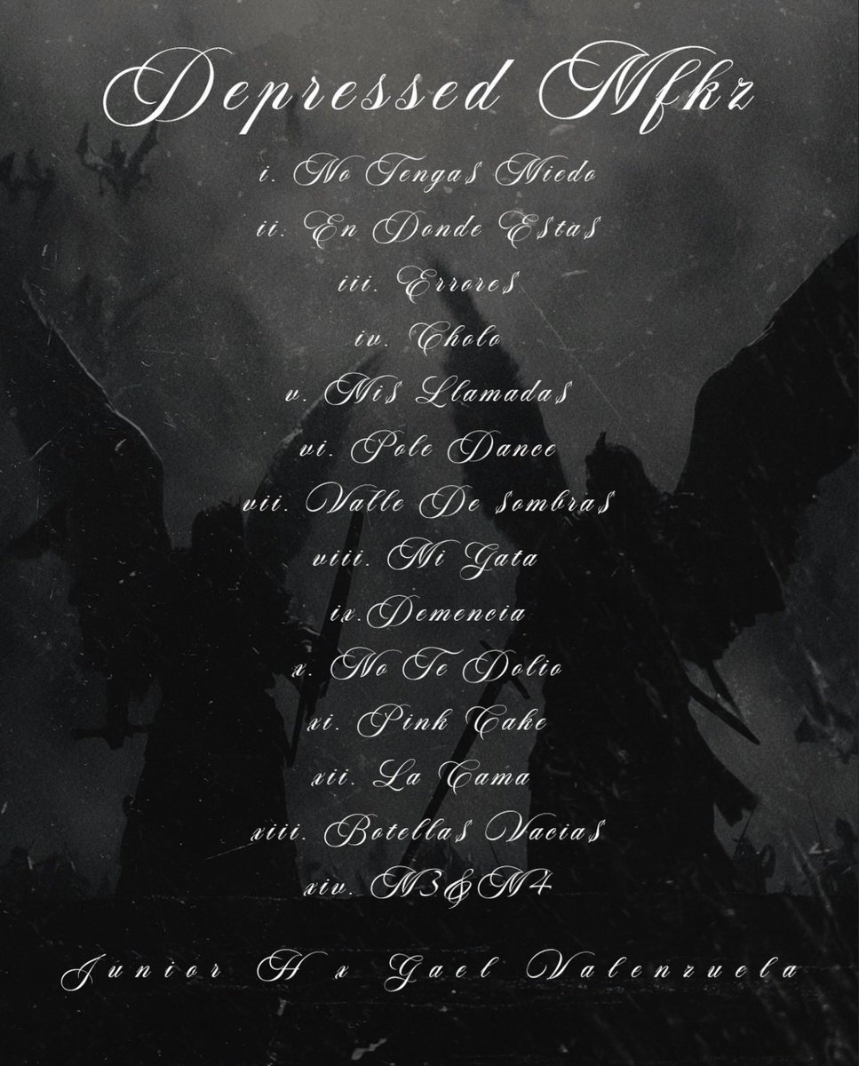 JuniorHPress's tweet photo. Tracklist oficial DEPR<3$$ED MFKZ 💿☔️
🔜🔜 https://t.co/SCmMbhFNdp