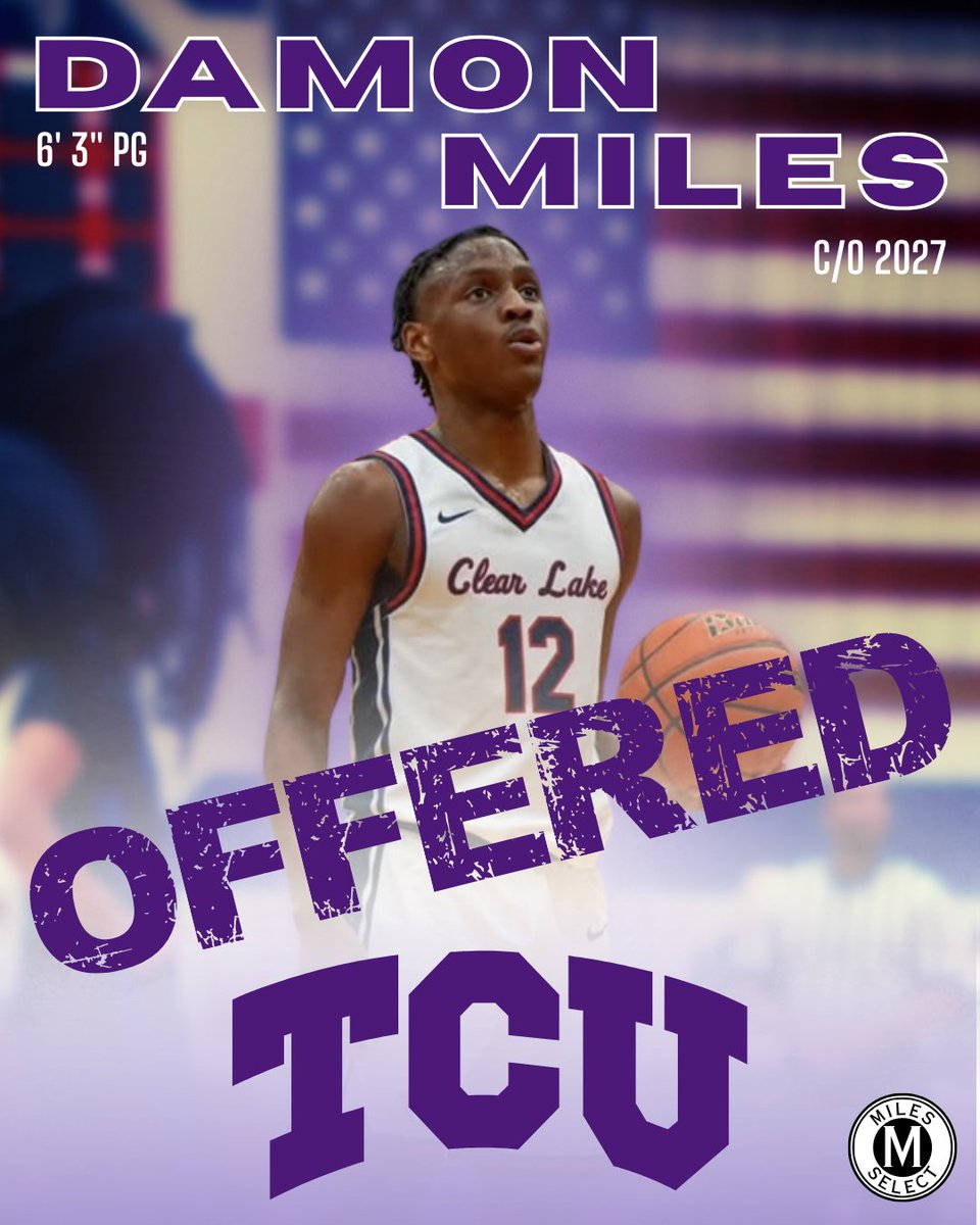 MilesSelect's tweet photo. TCU just offered Top2027 @Damonmiles2027 ! 
🚨🚨🚨🚨🚨🚨🚨🚨

@MilesSelect  @CLFBBBC @TCUBasketball @GHAHoops @MattReynolds___ @NxtProHoops 
@GASOLyndon @jeurey1962 @djones8301 @Tabchoops @JamieShaw5 @BJenkins247 @JoeTipton @ShaneLaflin @bigsloan32 https://t.co/T8uw3r7znG