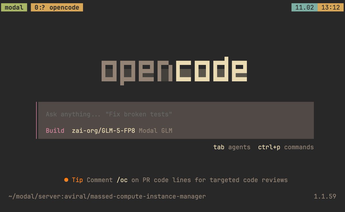 MansingkaAviral's tweet photo. Friendship over with Claude Code
@modal + @opencode is my new best friend

Come try the best open source model to-date for free till April 30! https://t.co/XRzymSJY92