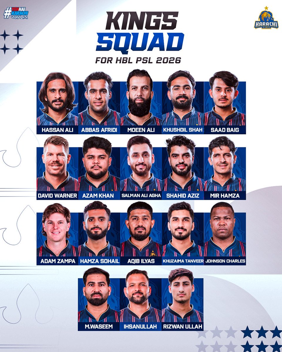 Kings Assembled 🔐

Firepower, fearless and flair, presenting you the #KingsSquad for the HBL PSL 11! 💙❤

Get ready for a season of thrill and glory ✨