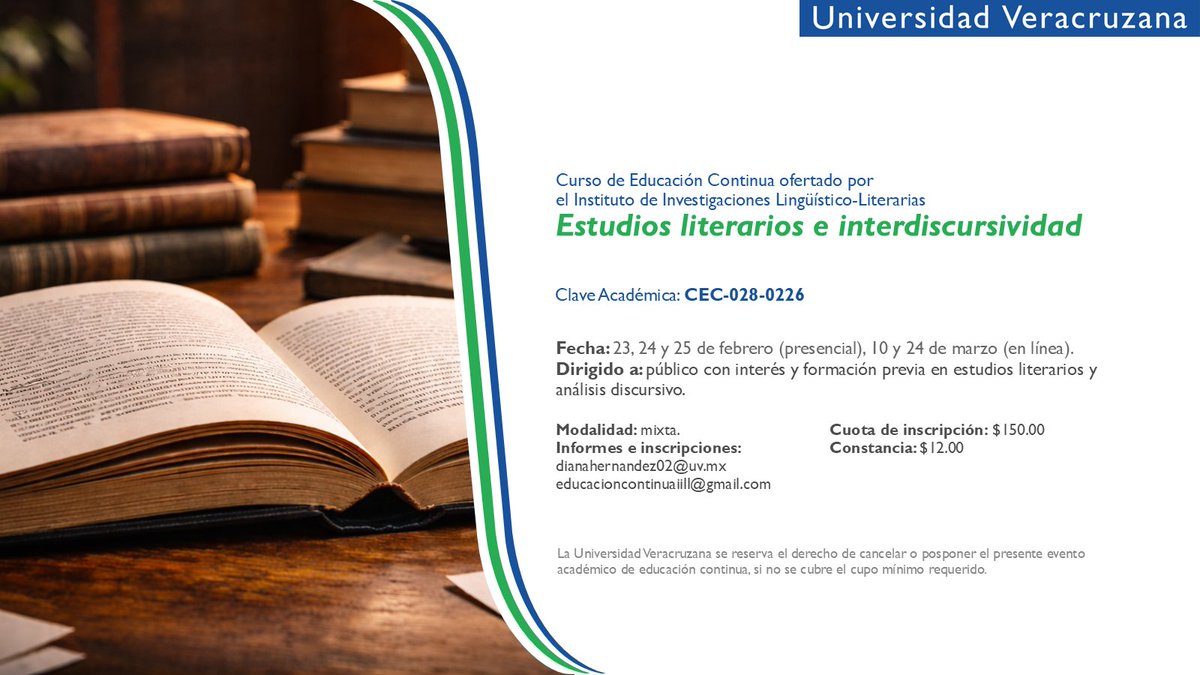 No te pierdas el curso del Dr. Christian Sperling: “Estudios literarios e interdiscursividad”.

🗓️ Fecha límite de inscripción: 19 de febrero. 
🔗 Registro aquí: docs.google.com/forms/d/e/1FAI…

¡Inscríbete! ✨