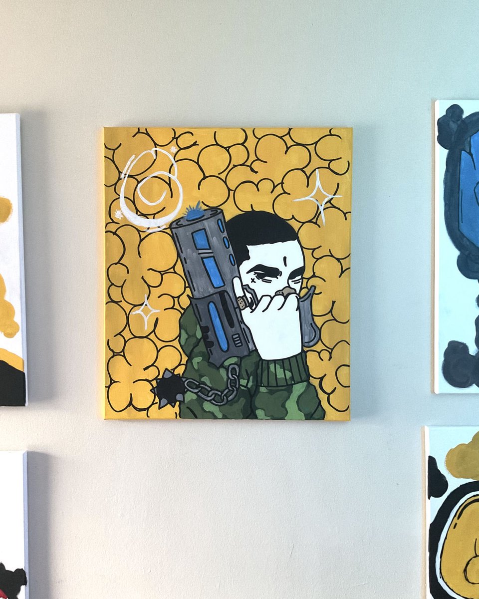 theregocamm's tweet photo. the “Glockto Wielder” 20in x 24in acrylic canvas 10th painting of 2026 https://t.co/UZ1jpidTj4