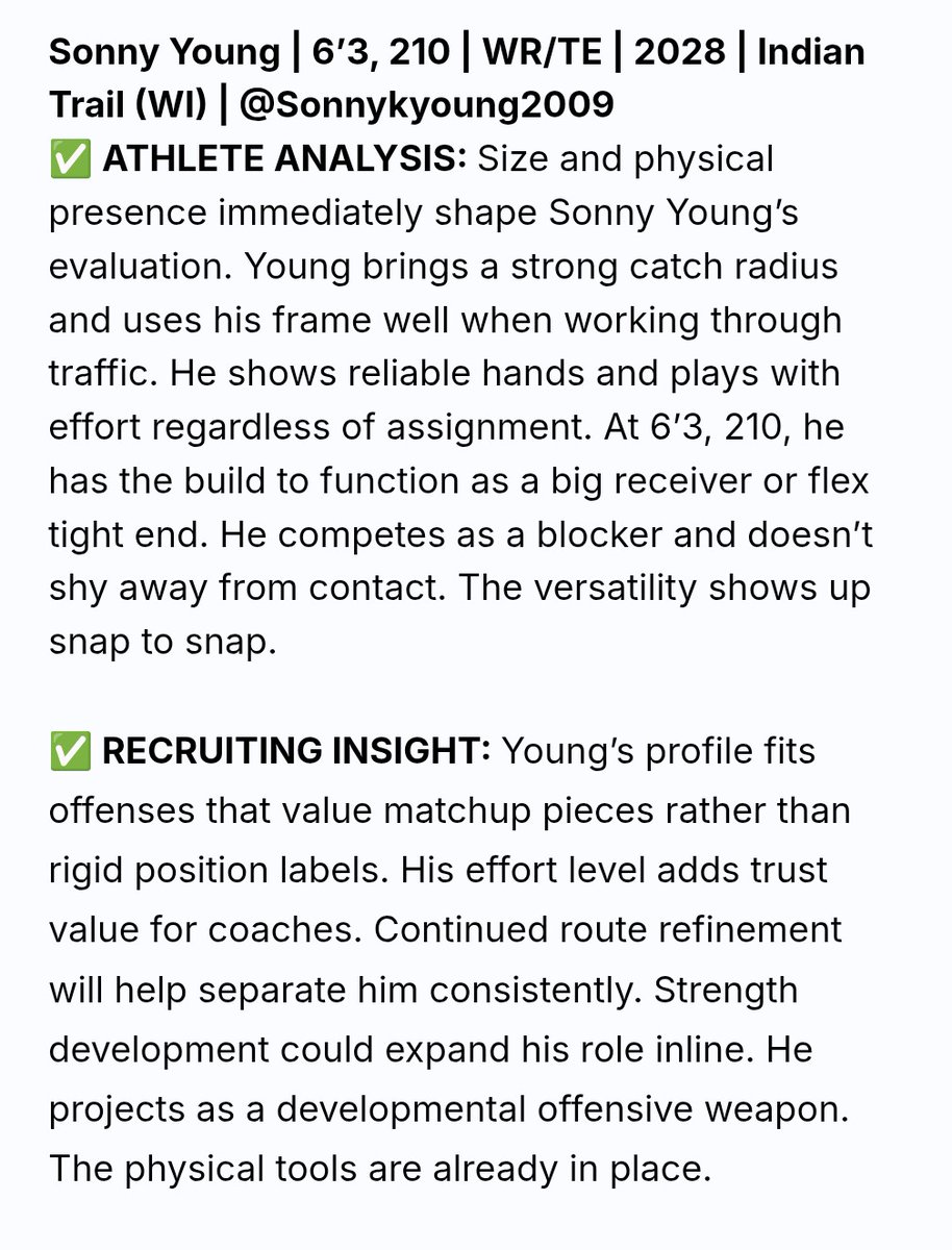 Sonnykyoung2009's tweet photo. Thank you for the write up @sixstarfootball ! Appreciate the evaluation! @MJ_NFLDraft @JGonzalesJr10 @leblanc_fb @CoachBodway @AAppleby12
@CoachField @StevenSchrum @CoachBarro @CoachNiekamp @CoachLeedsIU @KelliFogt @AREALGENTLEMEN @DavidWayneSpur2 @CoachLMeadows @brianhartline @Spauldingiowa @CorsairsFB @pete_nochta13 @CoachShaqV @MikeFerraraIU @jakob_thut @RoseBrandon_ @Coach_DVD @IsaacFruechte14 @ghaugii7 @Shakes_Gophers @TufBorland 
@BlakeBodenstein @graden_oswald
