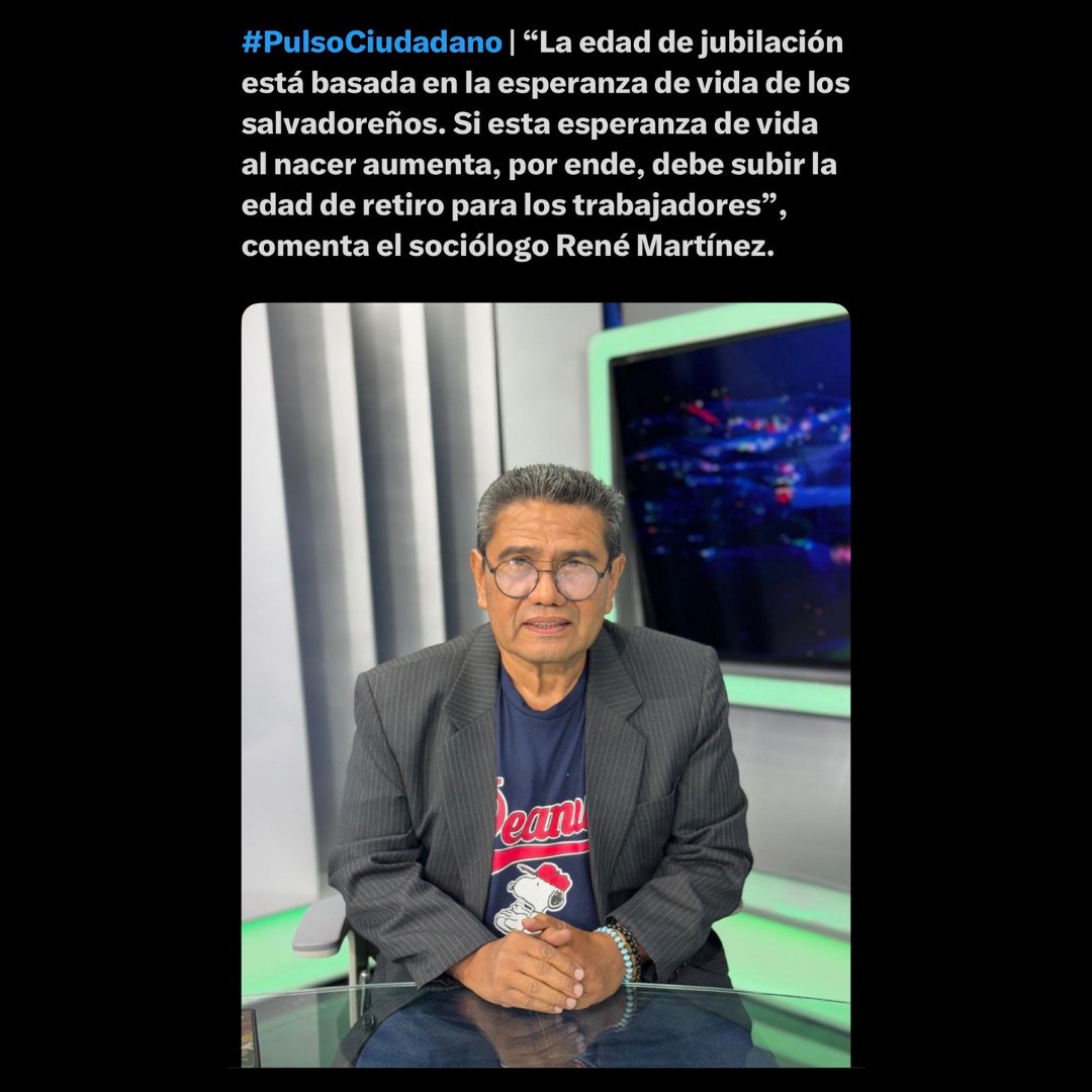 #ElSalvadorAvanza |

Para mí, este "análisis" del aumento de la edad de jubilación queda inválido al combinar un blazer de hace 30 años, camisa de Peanuts de Walmart con jeans de la paca... 💀💀💀💀💀💀