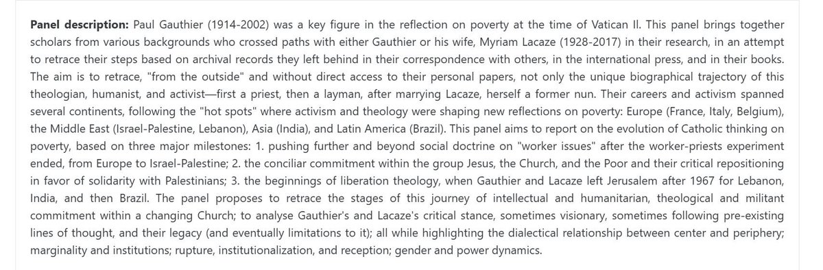 CMaligot's tweet photo. We're organizing a @eu_are panel on Paul Gauthier &amp; Myriam Lacaze, key-figures of the group "Jesus, the Church and the Poor" at VaticanII (and so much more).
We aim to cope for the lack of their personal papers by collecting as many archival records as possible.
Please join us! https://t.co/6s9wDNXLQD