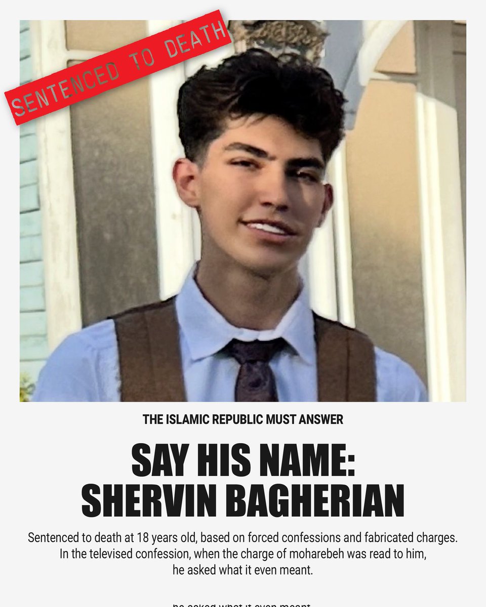 صدای #شروین_باقریان باشیم حکم اعدامش قراره اجرا بشه!
🚨 URGENT:
18-year-old #ShervinBagherian is at imminent risk of execution in . He has been sentenced to death on fabricated murder charges after a sham trial. We must be his voice before it’s too late.