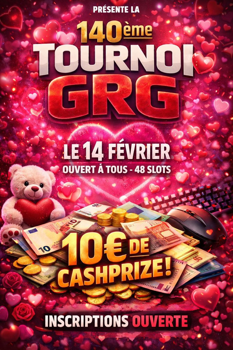 🎮 𝐓𝐎𝐔𝐑𝐍𝐎𝐈 𝐓𝐅𝐓 – 𝟏𝟒𝟎ᵉ 𝐄́𝐃𝐈𝐓𝐈𝐎𝐍 💘🎮

La GRG enchaîne avec une nouvelle édition de son 𝐭𝐨𝐮𝐫𝐧𝐨𝐢 𝐬𝐮𝐢𝐬𝐬𝐞 𝐡𝐞𝐛𝐝𝐨𝐦𝐚𝐝𝐚𝐢𝐫𝐞 🔥
Édition spéciale Saint-Valentin 💘
Qui viendra faire battre les cœurs… et s’imposer cette semaine pour marquer des
